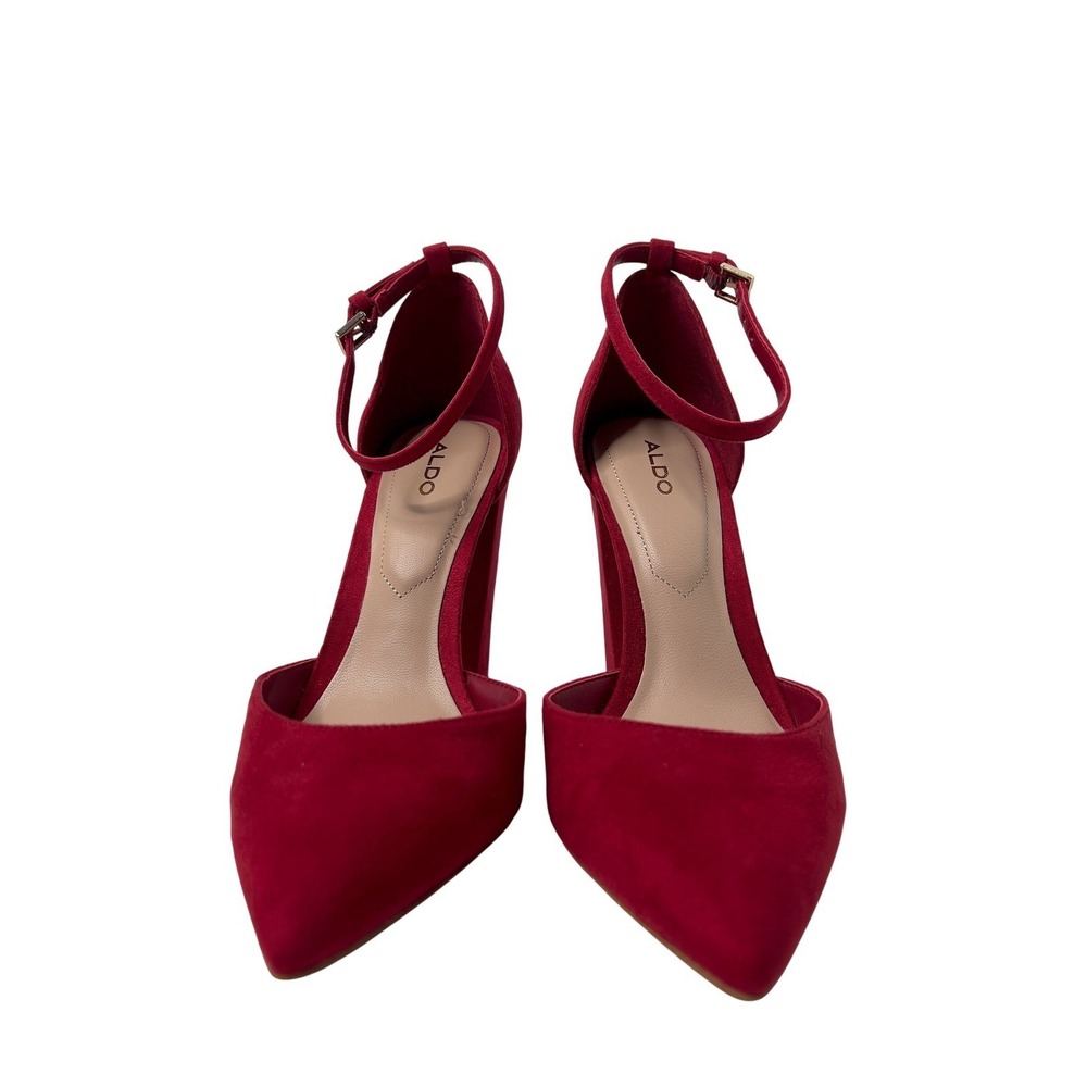 ALDO Women Red Suede Ankle Strap Block Heel Pointed Toe Pumps Size 6 - Picture 6 of 16